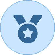 A blue medal with a star on it.