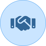 A blue icon of two hands shaking.