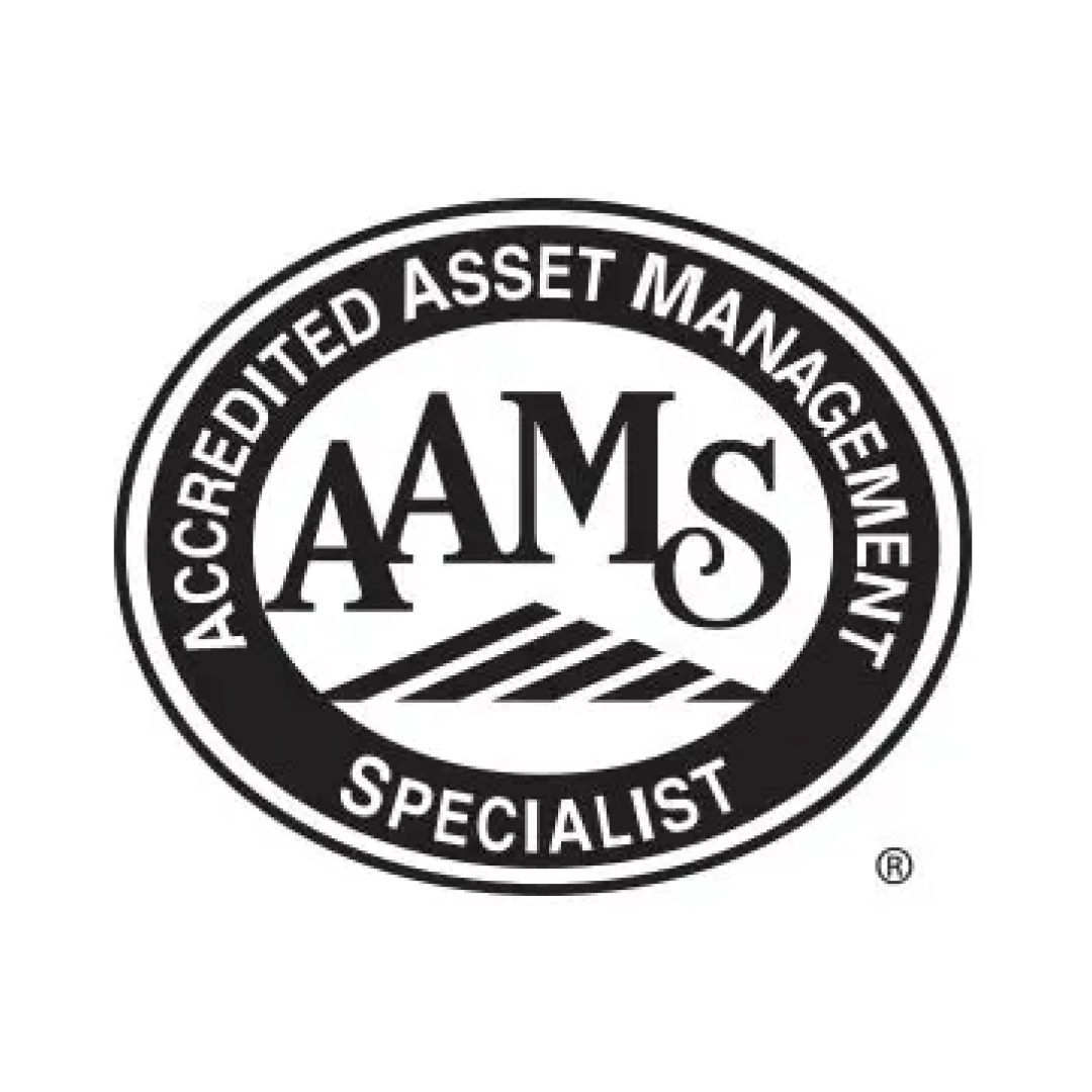 A black and white image of the aams logo.